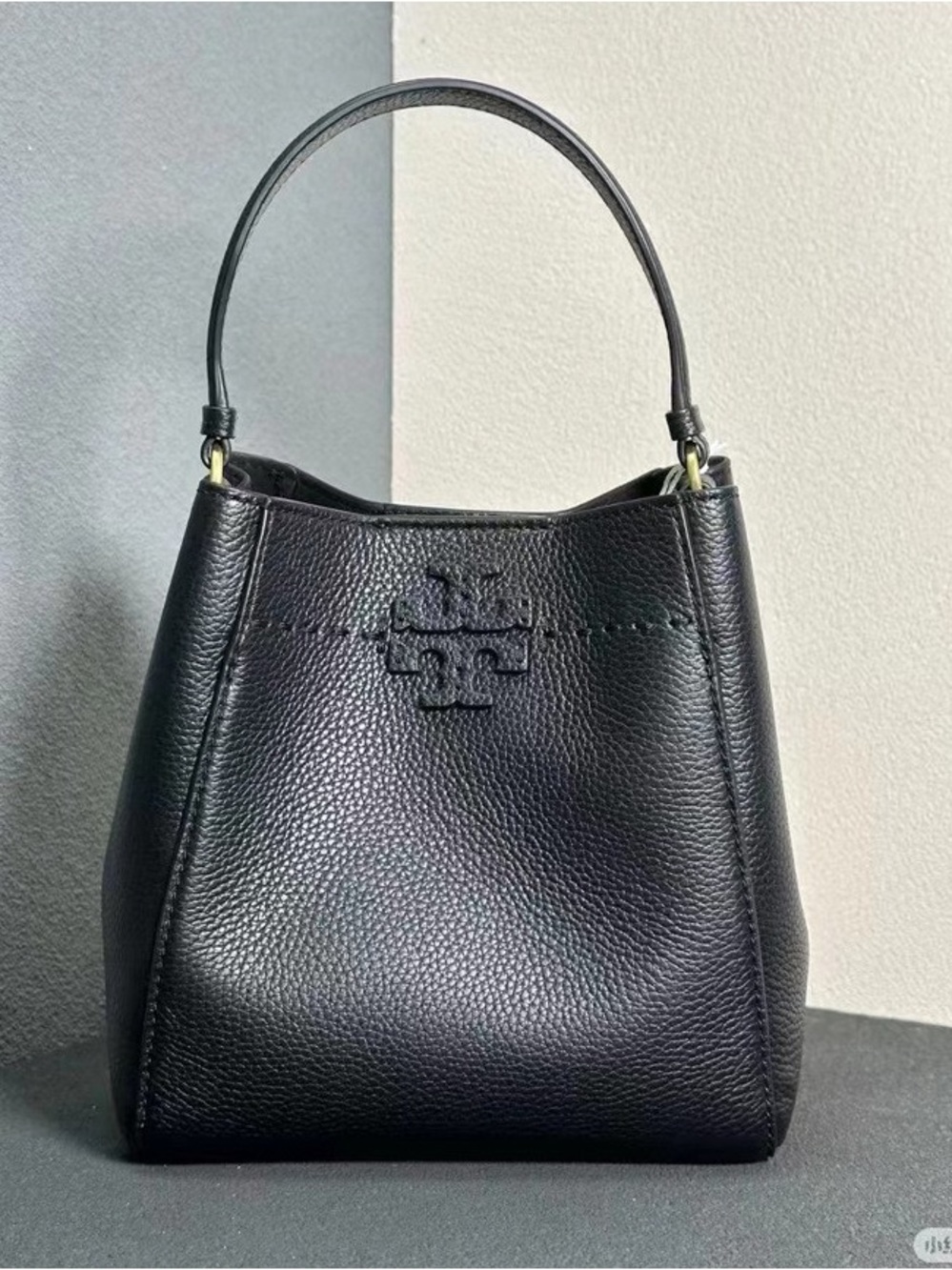 Pebbled Leather Black Shoulder Bag with Subtle Logo